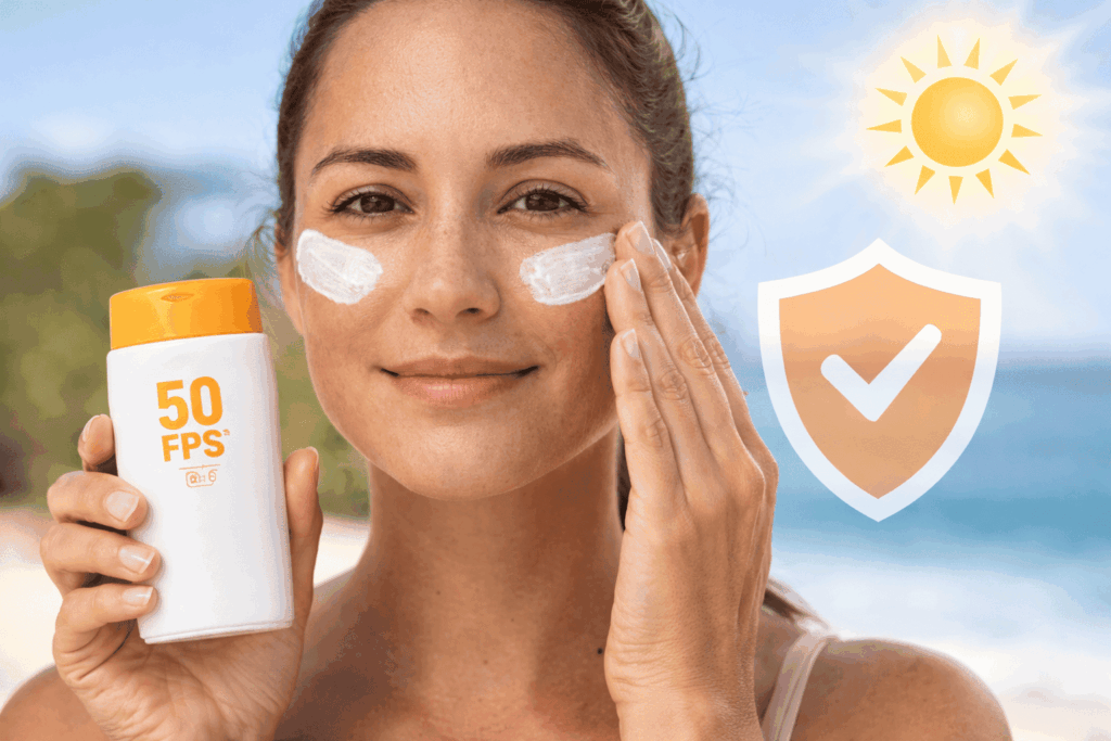 aplicação de protetor solar no rosto como parte da fotoproteção no tratamento do melasma