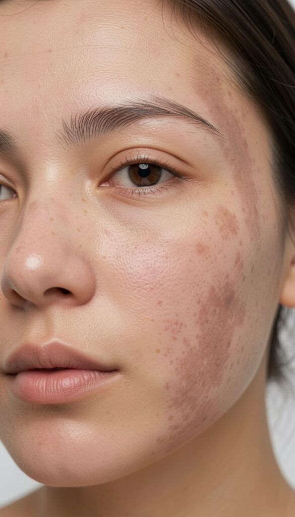 melasma no rosto feminino caracterizado por manchas escuras na pele