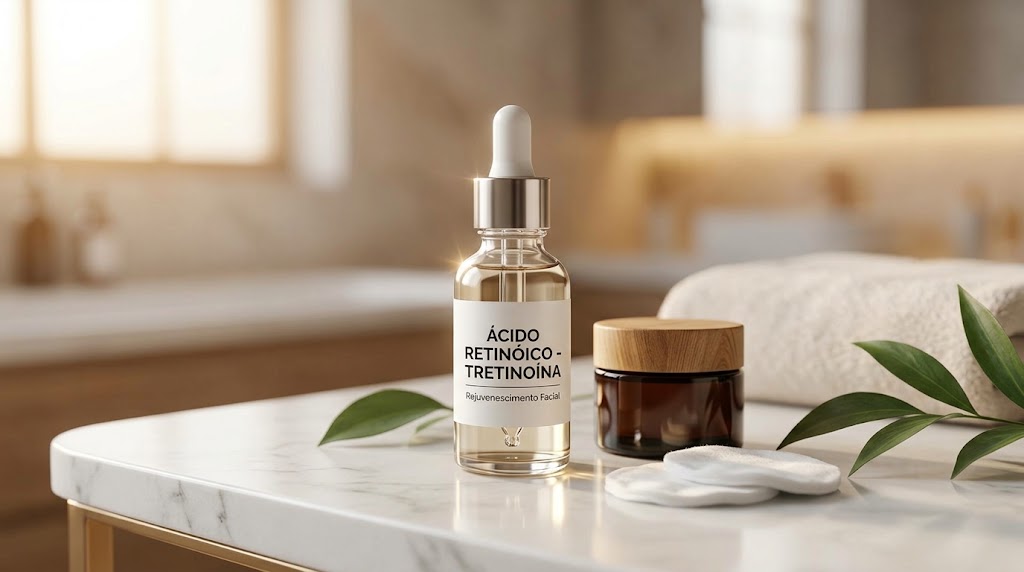 Frasco de ácido retinóico com conta-gotas e creme para tratamento de rejuvenescimento facial