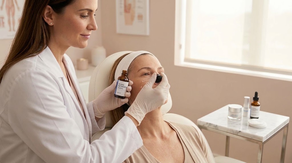 Mulher cuidando da pele com sérum facial e textura radiante representando o rejuvenescimento